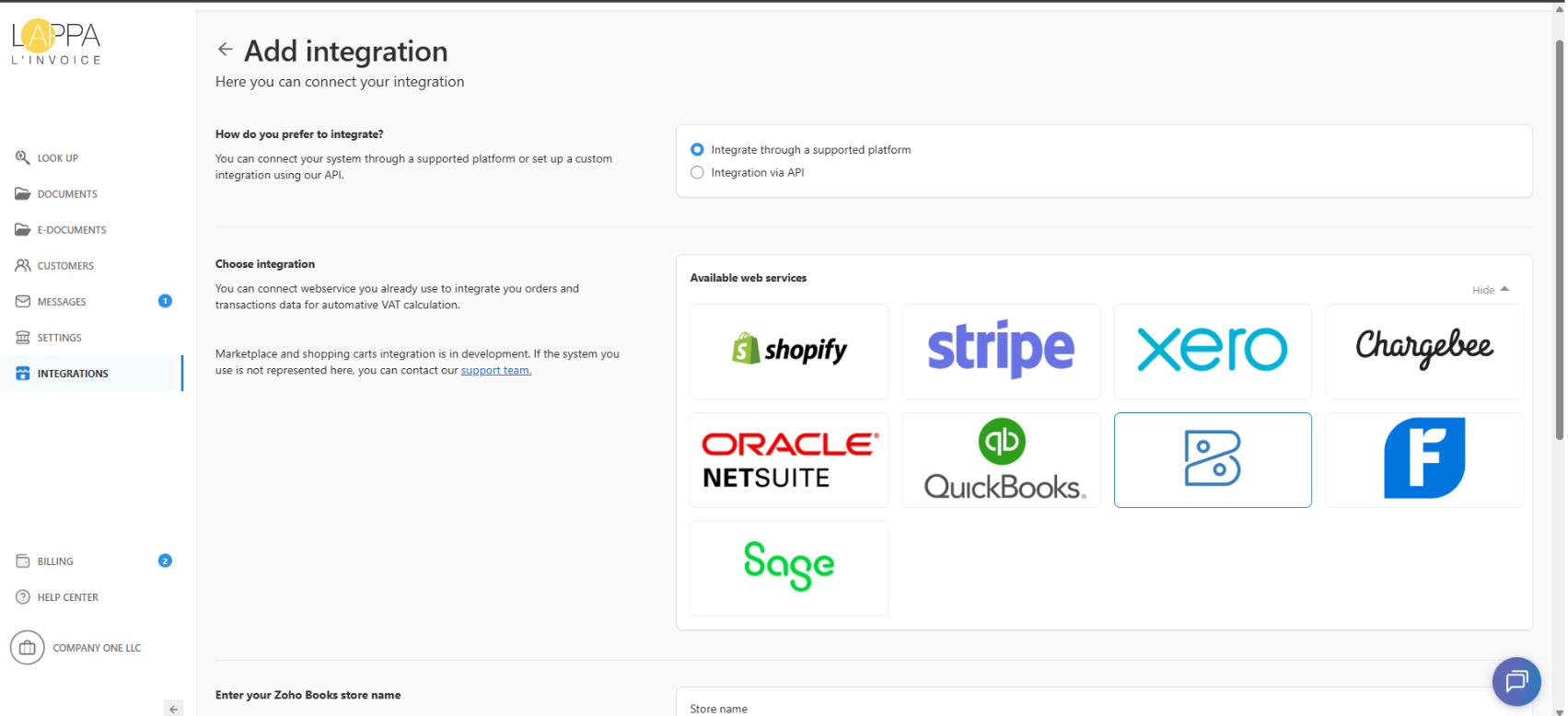 integration with zoho